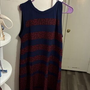 Michael Kors Navy and Burgundy Striped Midi Dress